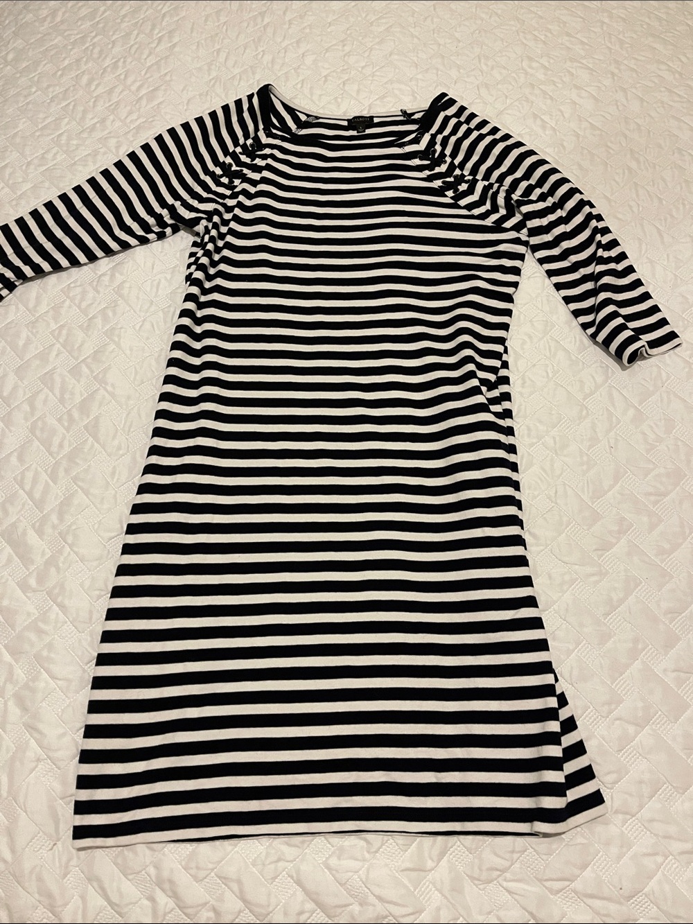 Talbots Black & White Striped Long-Sleeve Knit Dress